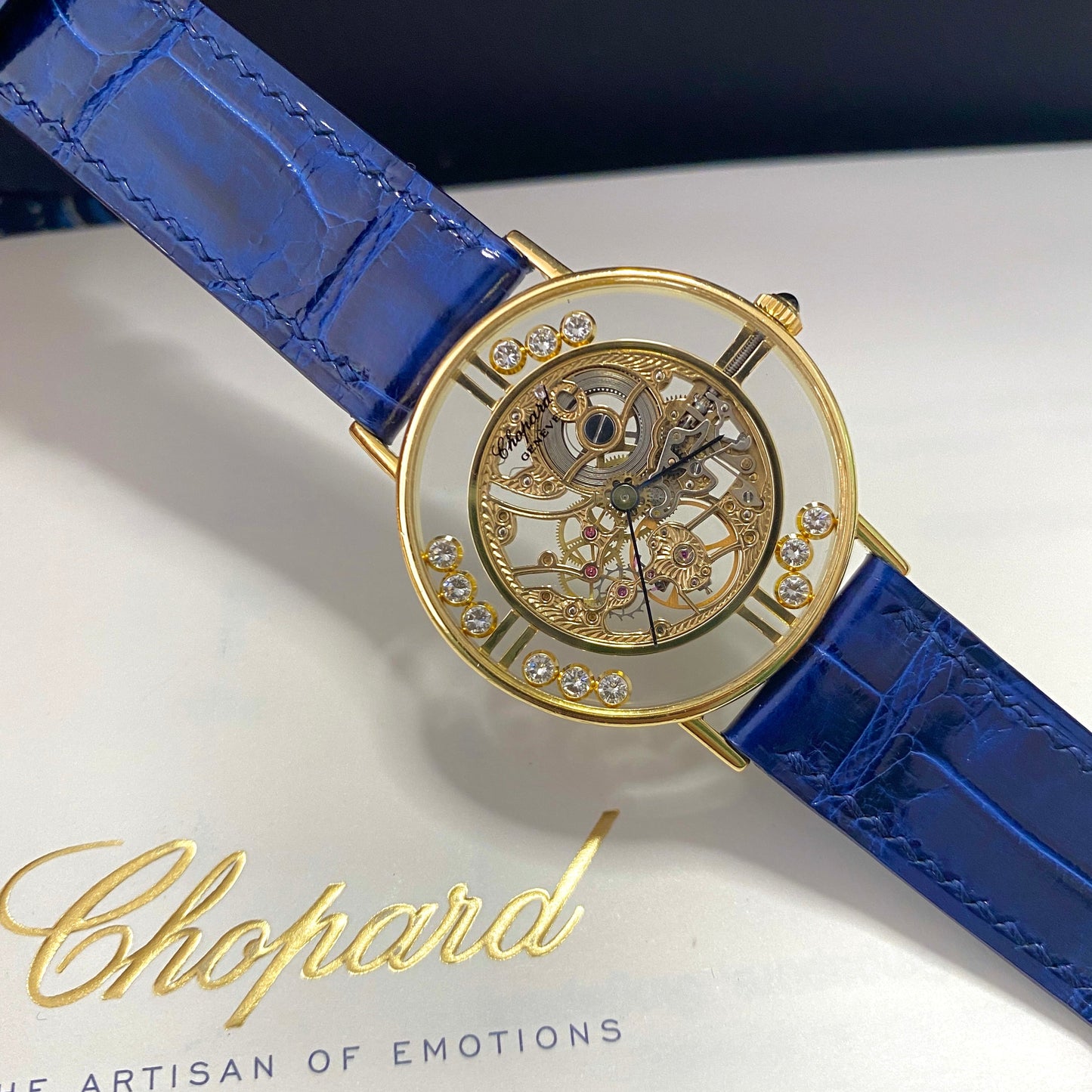 RARE Chopard Happy Diamond Skeleton Dial 31mm Manual Winding Yellow Gold - PM VINTAGE WATCHES - Chopard