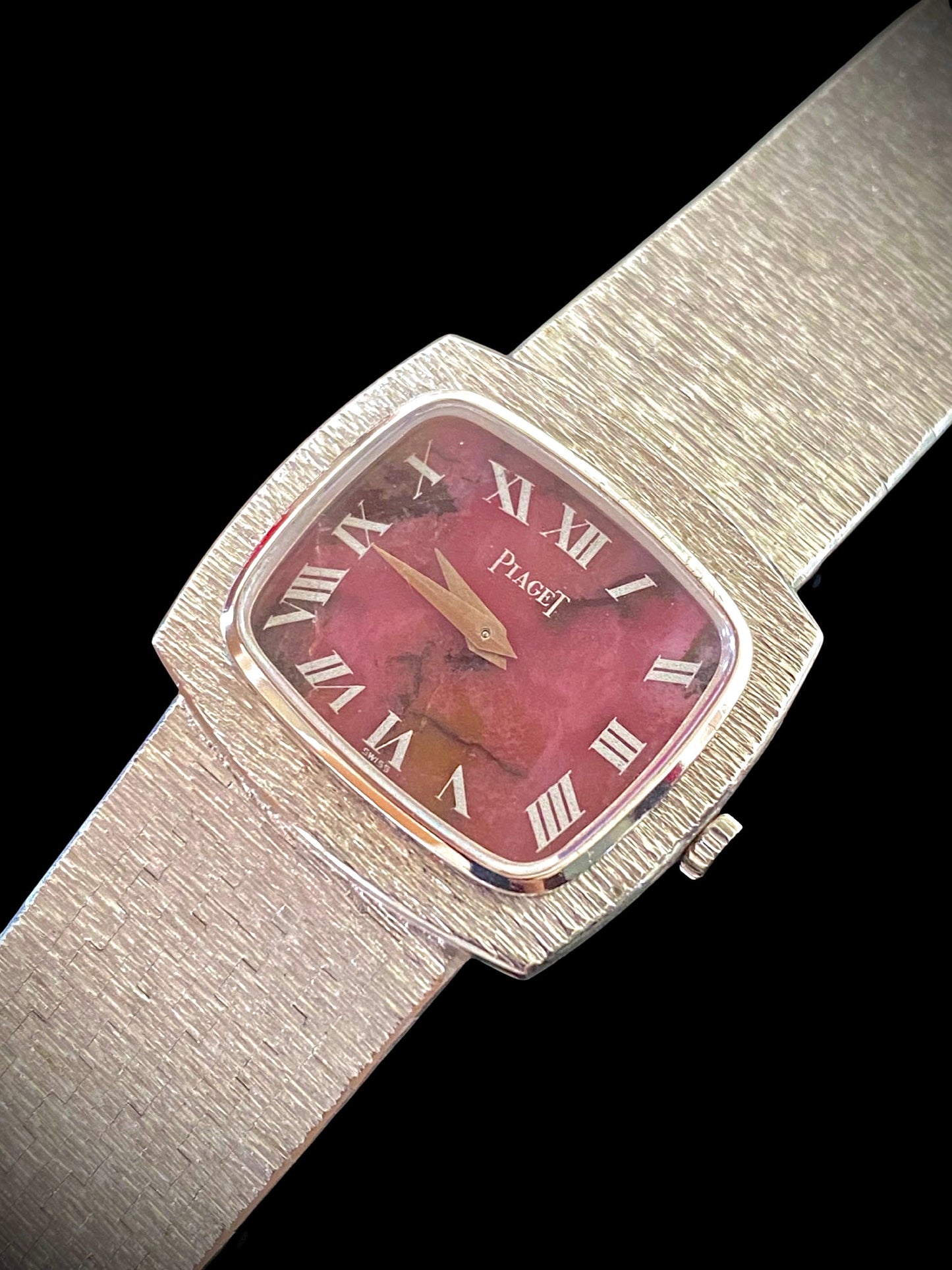 Piaget Rhodolite Rose Pink Stone Dial 18K WG Ladies Vintage Watch - PM Vintage Watches - Piaget
